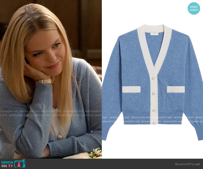 Sandro Lucas Pointelle Cardigan worn by Leighton Murray (Reneé Rapp) on The Sex Lives of College Girls