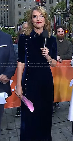Savannah’s navy buttoned velvet dress on Today