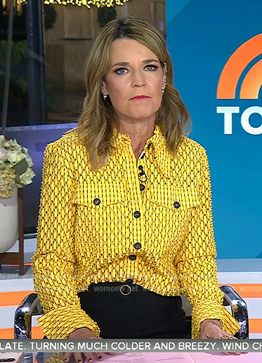 Savannah’s yellow perforated button front blouse on Today