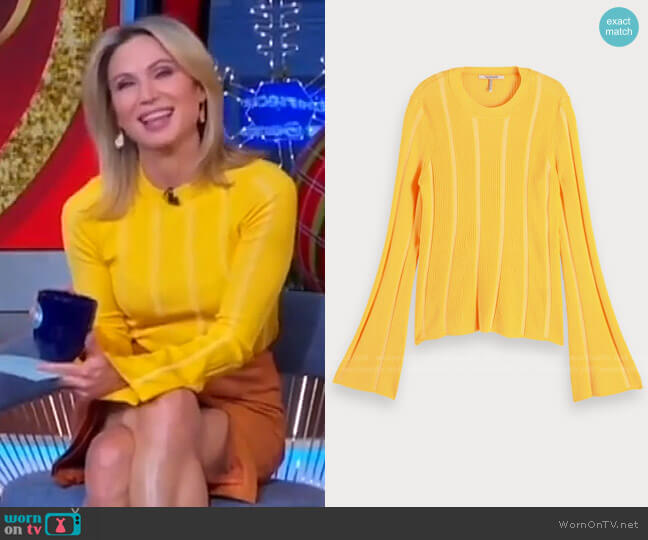 Scotch & Soda Two-Tone Ribbed Knit Top with Flared Sleeves worn by Amy Robach on Good Morning America