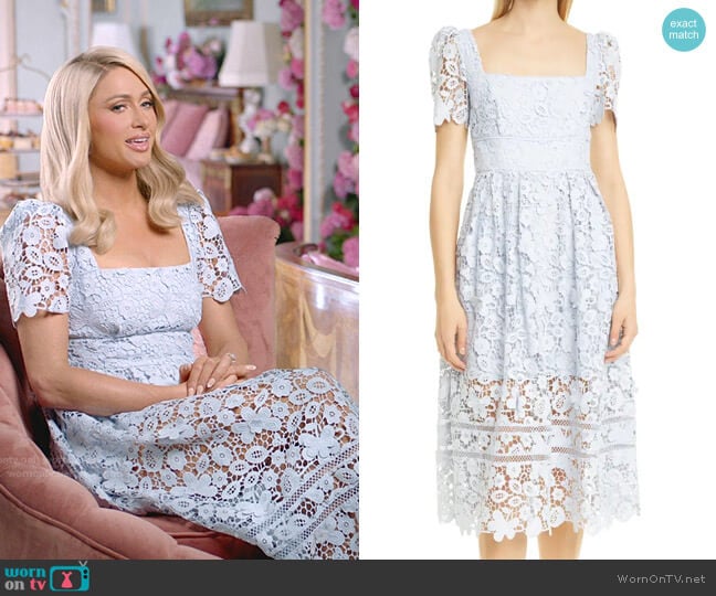 Self Portrait Guipure Lace Dress worn by Paris Hilton on Paris in Love