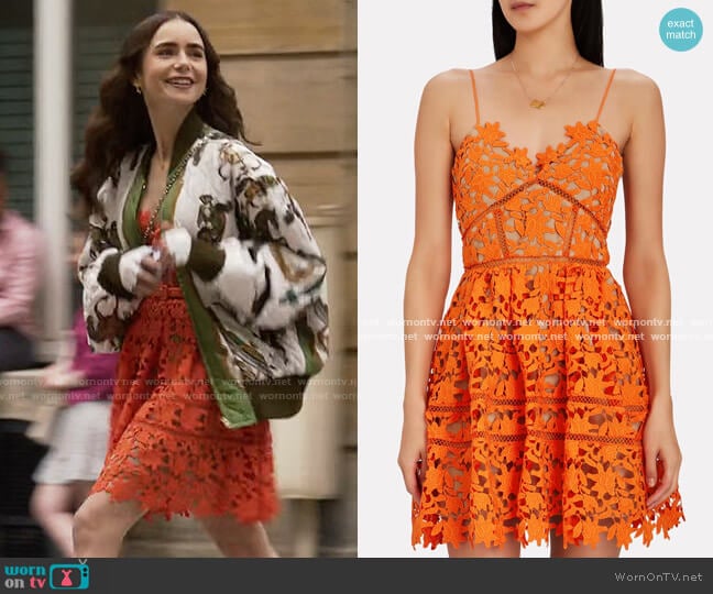 Self Portrait Azaelea Dress worn by Emily Cooper (Lily Collins) on Emily in Paris