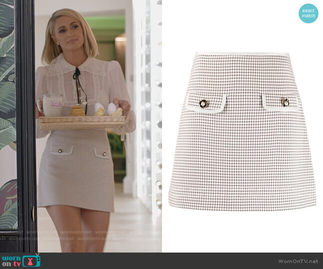 Self Portrait Embellished checked miniskirt worn by Paris Hilton on Paris in Love
