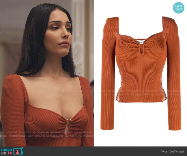 Self Portrait Lace-Panelled Ribbed-Knit Top worn by Luna La (Zión Moreno) on Gossip Girl