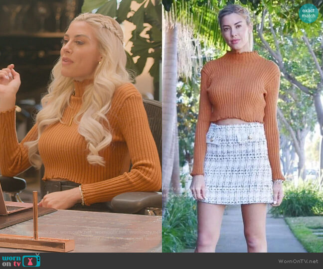 Shein Lettuce Trim Rib Knit Sweater worn by Heather Rae Young on Selling Sunset