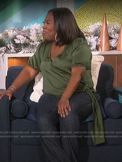 Sheryl’s green wrap top on The Talk