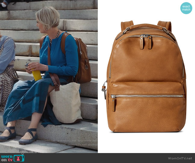 Shinola Runwell Grained Leather Backpack worn by Miranda Hobbs (Cynthia Nixon) on And Just Like That