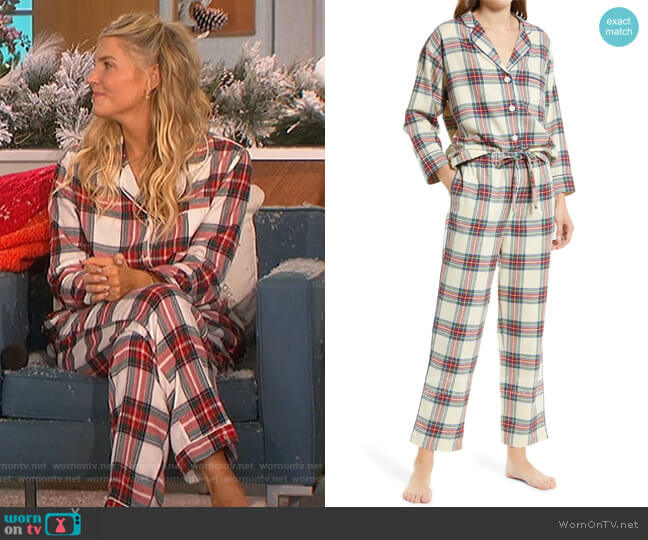 Sleepy Jones Plaid Brushed Cotton Twill Pajamas worn by Amanda Kloots on The Talk