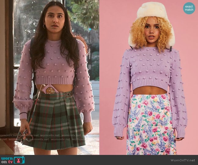 Sugar Thrillz Pom Pom Sweater worn by Bela Malhotra (Amrit Kaur) on The Sex Lives of College Girls