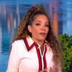 Sunny’s white striped zip front dress on The View