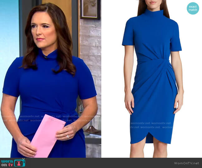 Tahari Mock Neck Stretch Crepe Sheath Dress worn by Nikki Battiste on CBS Mornings