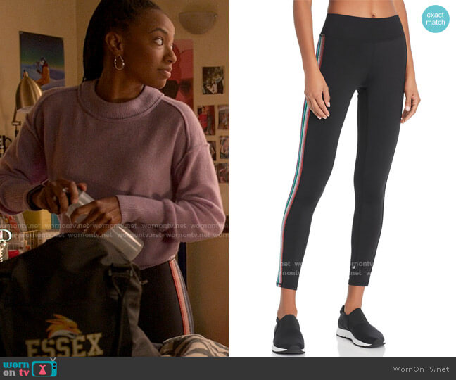 Terez Metallic Rainbow Track Stripe Leggings worn by Whitney Chase (Alyah Chanelle Scott) on The Sex Lives of College Girls