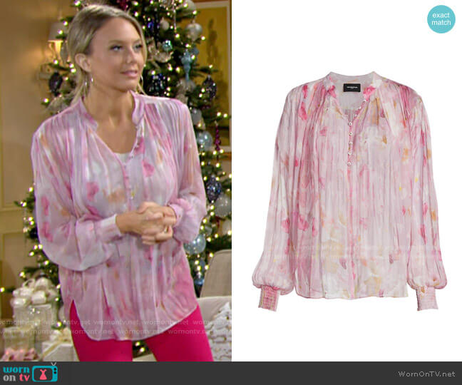 The Kooples Watercolor Long-Sleeve Blouse worn by Abby Newman (Melissa Ordway) on The Young and the Restless