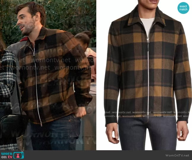 Theory Wyatt Wool Check Jacket worn by Harrison Chase (Josh Swickard) on General Hospital