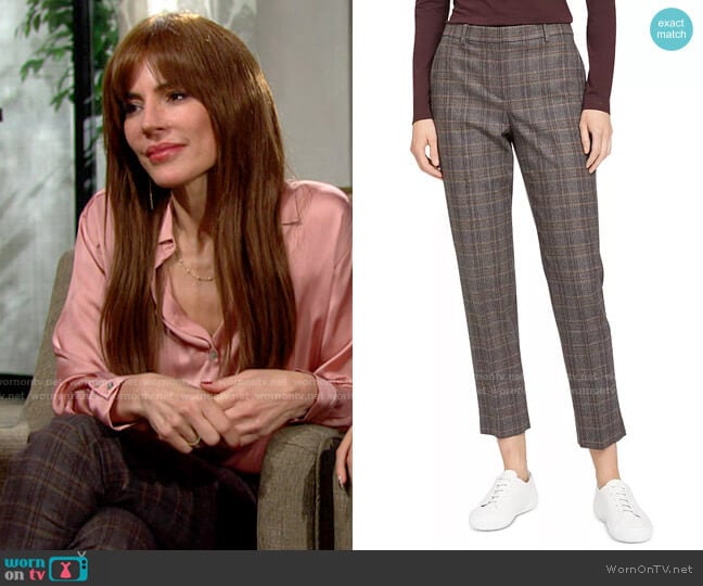 Theory Treeca Plaid Pants worn by Taylor Hayes (Krista Allen) on The Bold and the Beautiful