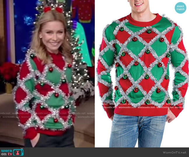 Tipsy Elves Tacky Tinsel Ugly Christmas Sweater worn by Kelly Ripa on Live with Kelly and Mark