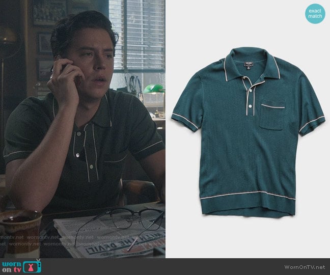 Tom Snyder Cotton Silk Tipped Polo Sweater worn by Jughead Jones (Cole Sprouse) on Riverdale