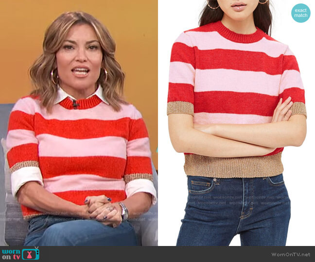 Topshop Metallic Stripe Crop Sweater worn by Kit Hoover on Access Hollywood