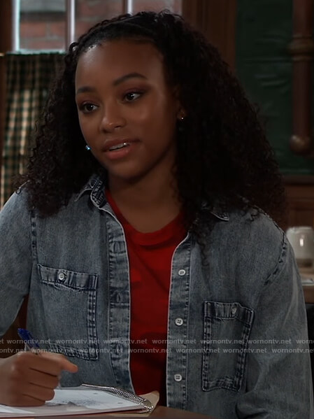 Trina’s red camo print tee on General Hospital