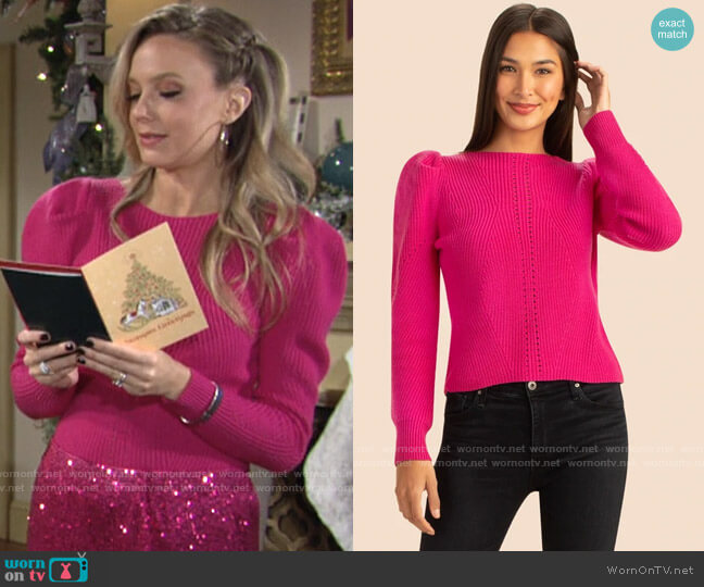 Trina Turk Dalhart Sweater in Pink Peacock worn by Abby Newman (Melissa Ordway) on The Young and the Restless