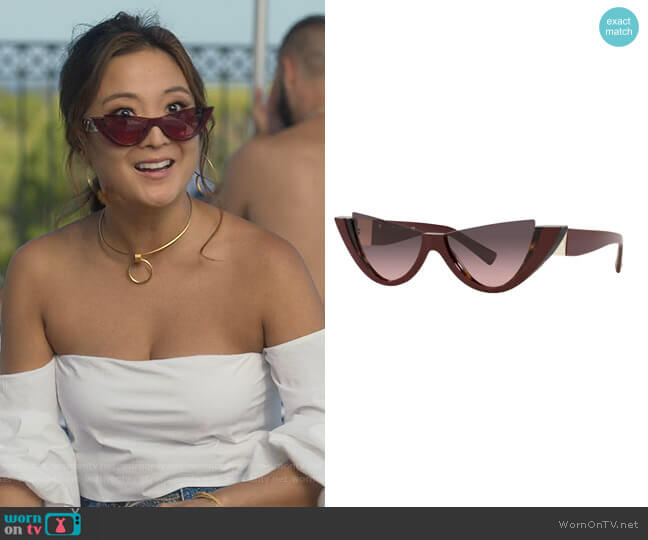 Valentino Dramatic Semi Rimless Acetate Cat Eye Sunglasses worn by Mindy Chen (Ashley Park) on Emily in Paris