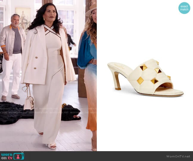 Valantino Garavani Roman Stud Slide Sandals worn by Seema Patel (Sarita Choudhury) on And Just Like That