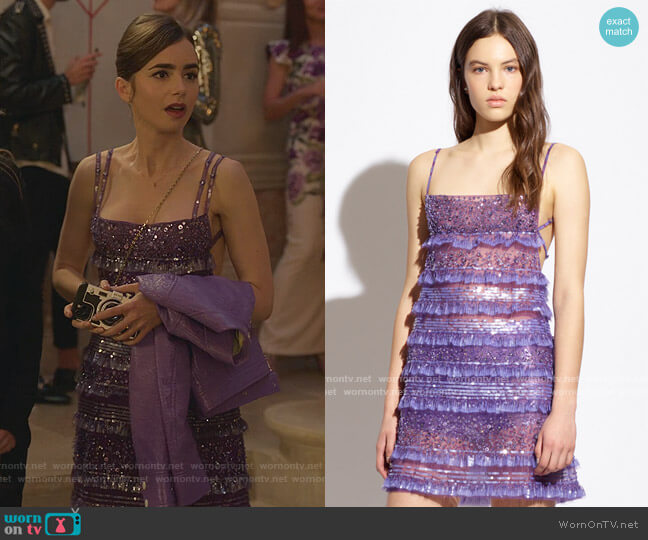 Valentino Sequin Embellished Dress worn by Emily Cooper (Lily Collins) on Emily in Paris