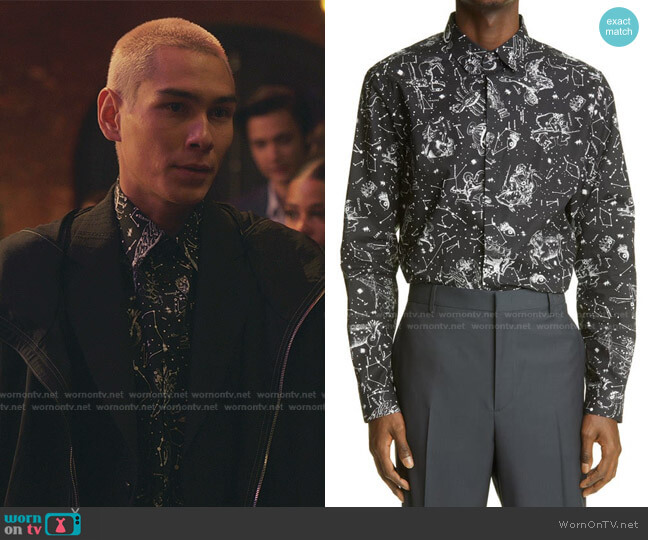 Valentino Zodiac Map Print Cotton Shirt worn by  Akeno Menzies (Evan Mock) on Gossip Girl