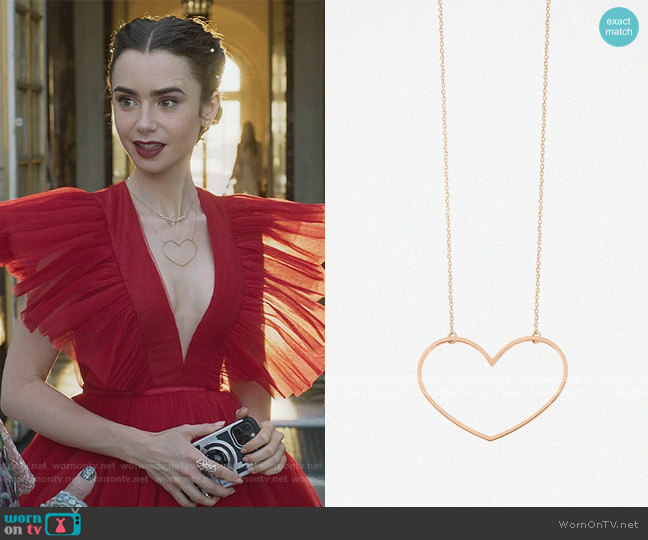 Vanrycke Angie Heart Necklace worn by Emily Cooper (Lily Collins) on Emily in Paris
