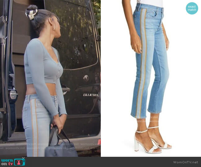 Veronica Beard Carolyn High Waist Crop Baby Boot Jeans worn by Layla Keating (Greta Onieogou) on All American