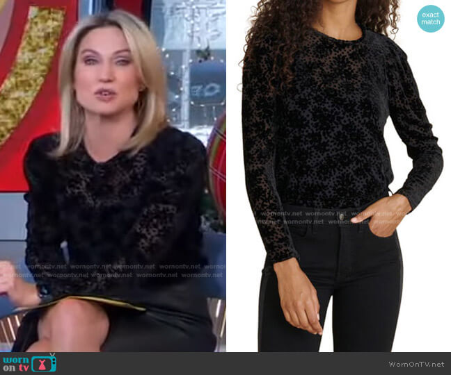 Veronica Beard Reverie Velvet Burnout Blouse worn by Amy Robach on Good Morning America