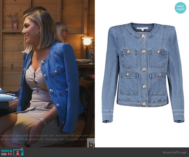 Veronica Beard Ferazia denim jacket worn by Gina Kirschenheiter on The Real Housewives of Orange County