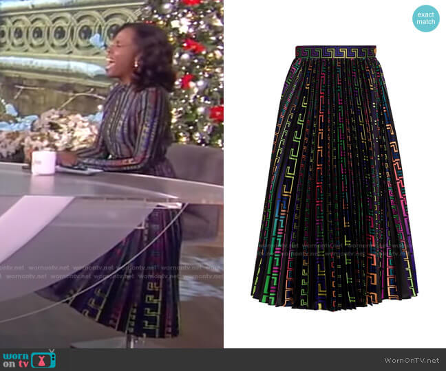Versace Neon Greco Print Pleated Skirt