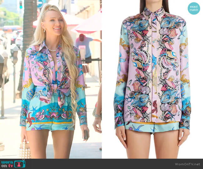 Versace Trésor de la Mer Print Silk Twill Blouse worn by Christine Quinn on Selling Sunset