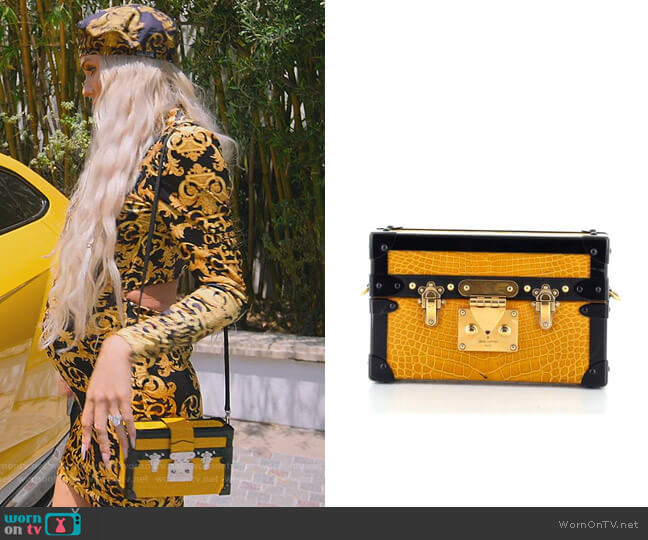 Louis Vuitton Petite Malle Handbag Crocodile Cross Body Bag worn by Christine Quinn on Selling Sunset