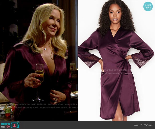 Victorias Secret Chantilly Lace Robe worn by Brooke Logan (Katherine Kelly Lang) on The Bold and the Beautiful