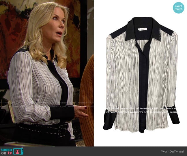 Vince Striped Silk Shirt worn by Brooke Logan (Katherine Kelly Lang) on The Bold and the Beautiful