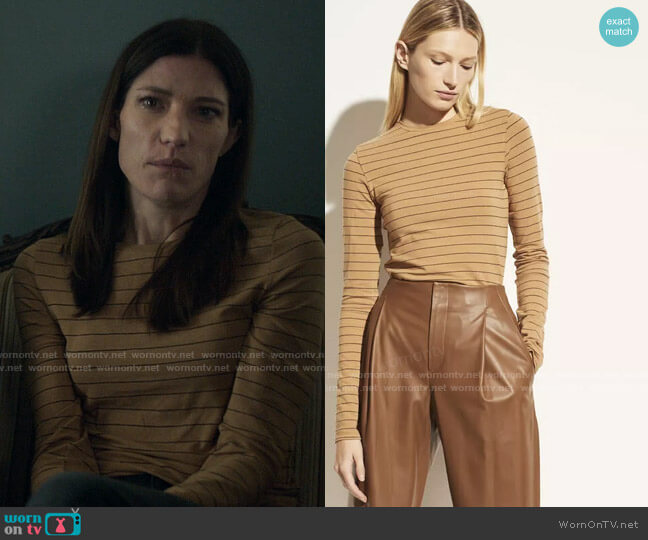 Vince Pinstripe Long Sleeve Crew Tee worn by Debra Morgan (Jennifer Carpenter) on Dexter New Blood