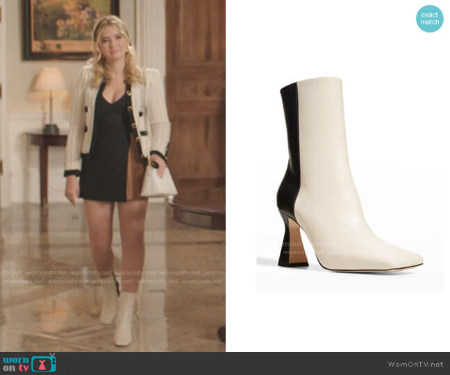 Wandler Isa Bicolor Lambskin Zip Booties worn by Amanda Carrington (Eliza Bennett) on Dynasty