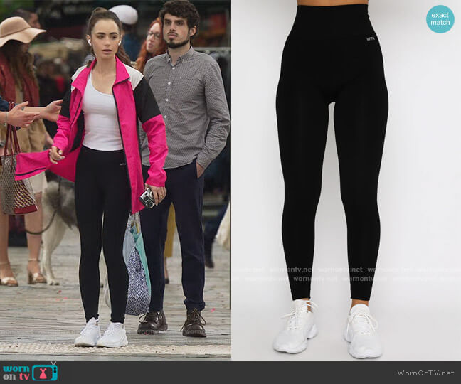 White Fox Seamless High Waisted Leggings worn by Emily Cooper (Lily Collins) on Emily in Paris