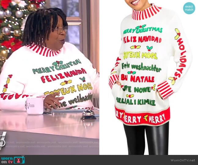 Whoopi Merry Christmas Sweater worn by Whoopi Goldberg on The View
