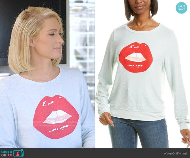 Wildfox Baggy Beach Sweater Tarte Lips Sweatshirt worn by Paris Hilton on Paris in Love