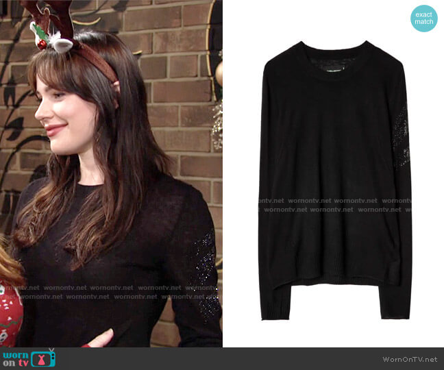Zadig & Voltaire Miss CP Arrow Cashmere Sweater worn by Tessa Porter (Cait Fairbanks) on The Young and the Restless