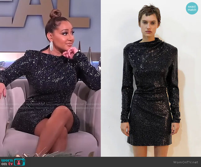 Zara Shoulder Pad Draped Dress worn by Adrienne Houghton on The Real