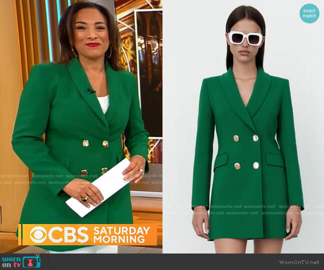 Zara Double Breasted Long Blazer worn by Michelle Miller on CBS Mornings