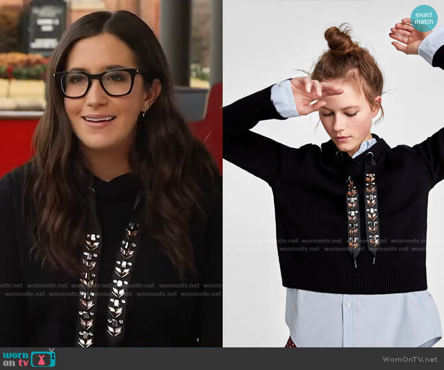 Zara Bejeweled Drawstring Sweatshirt worn by Savannah Sellers on Today