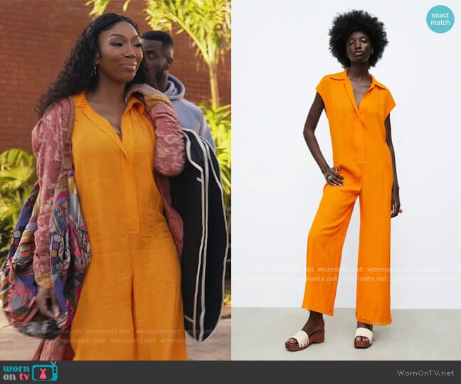 Zara Long Jacquard Jumpsuit worn by Naomi (Brandy Norwood) on Queens