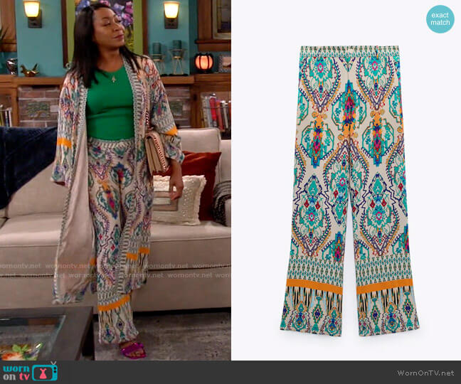 Zara Printed Flared Pants worn by Tina Butler (Tichina Arnold) on The Neighborhood