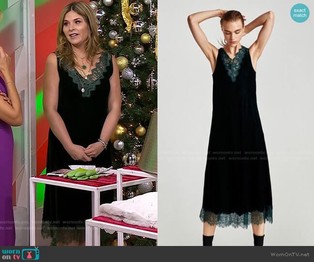 Zara Long Velvet Dress with Lace worn by Jenna Bush Hager on Today