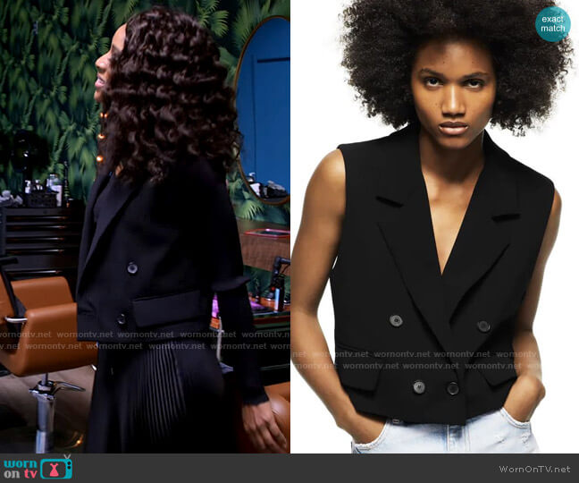 Zara Waistcoat with Buttons worn by Karen Mott (Ebony Obsidian) on Tyler Perrys Sistas